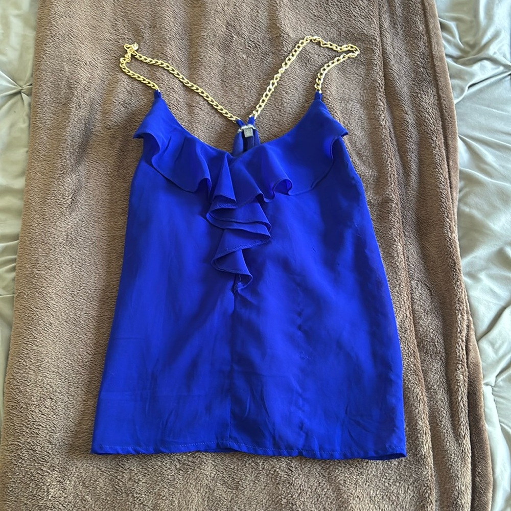 Royal blue tank with gold chain straps